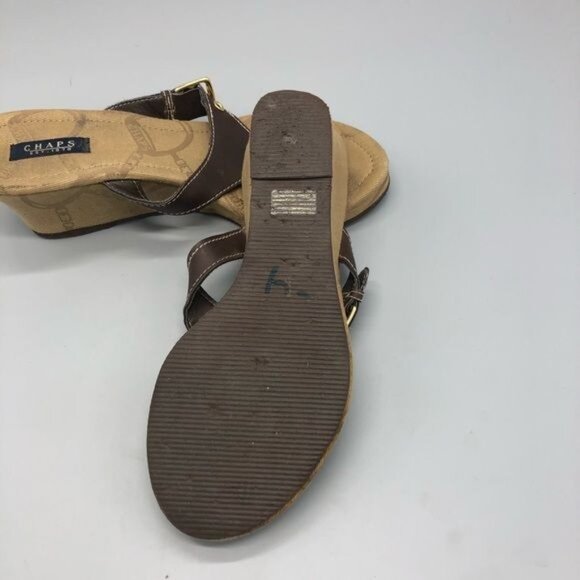 chaps brown wedged buckle high heels sandals flip flats 9.5 READ - Picture 6 of 11